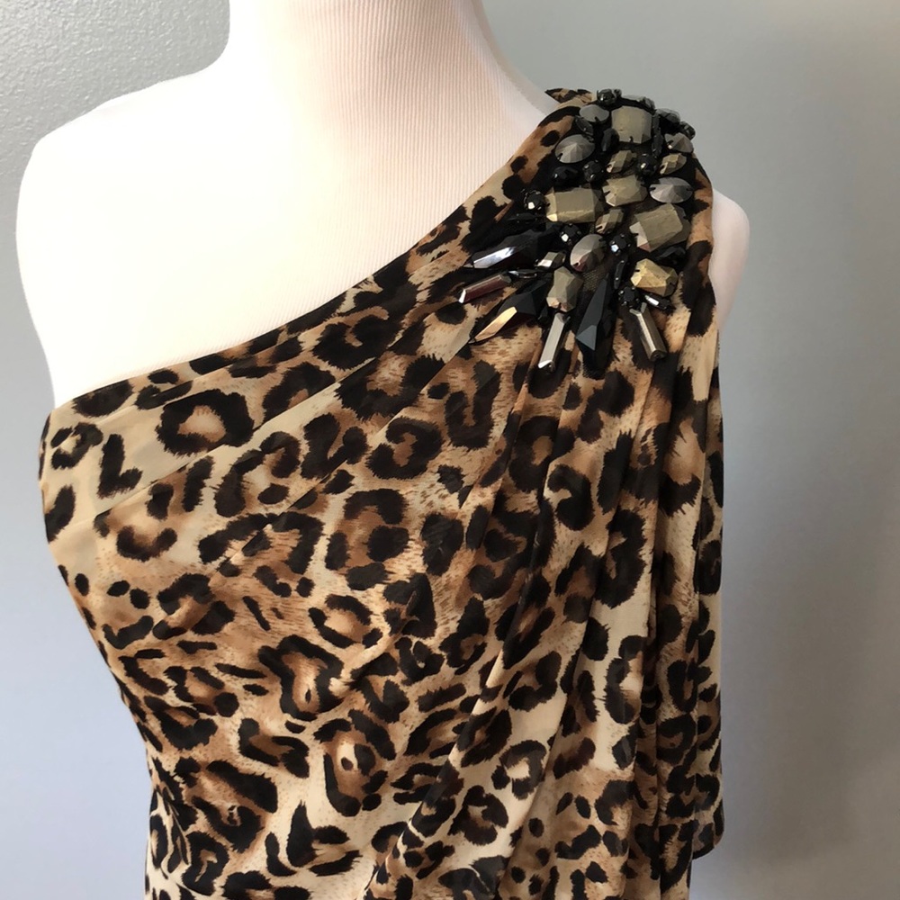 Cache leopard one shoulder jeweled sheath 4